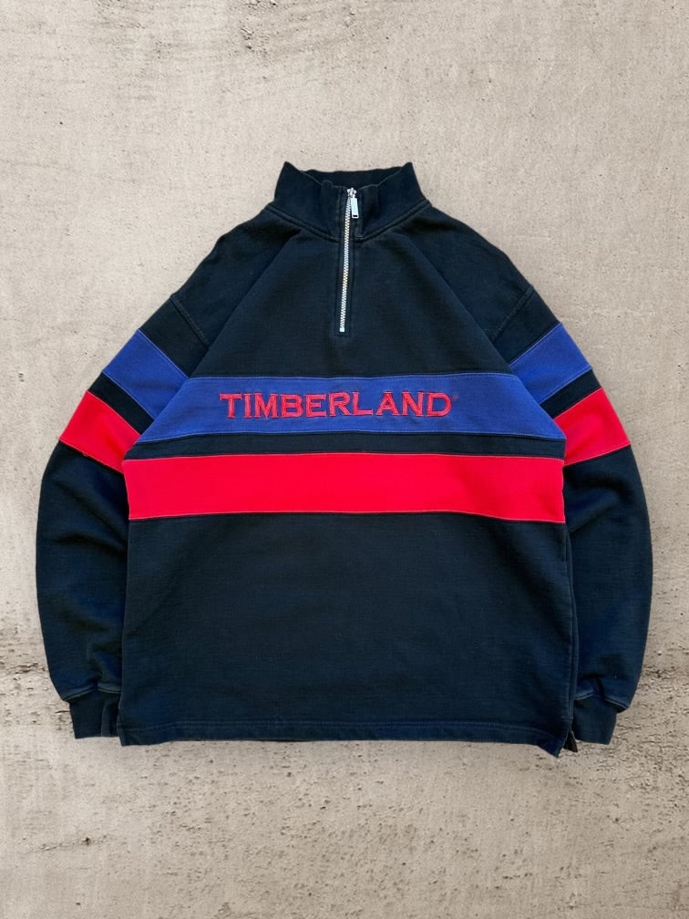 00s Timberland Striped 1/4 Zip Sweatshirt - Large