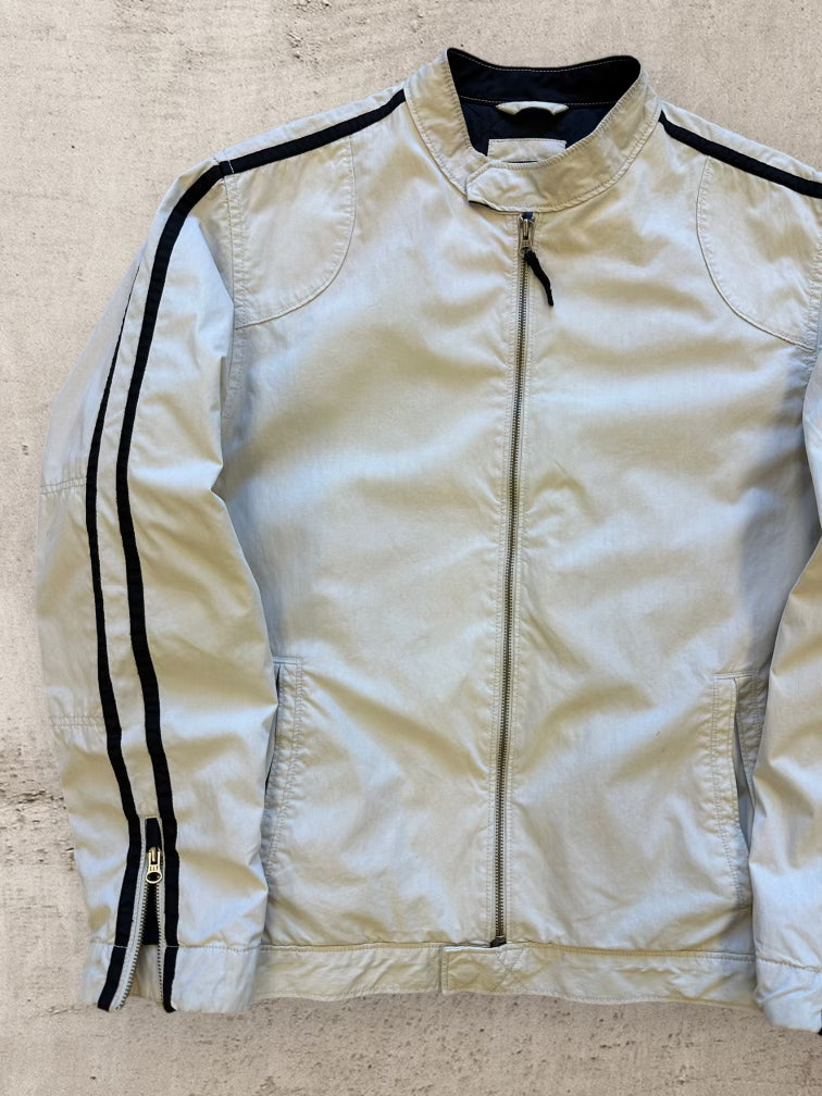 00s Gap Beige Striped Moto Jacket - Large