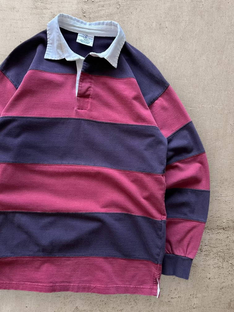 90s Front Row Striped Polo Shirt - Large