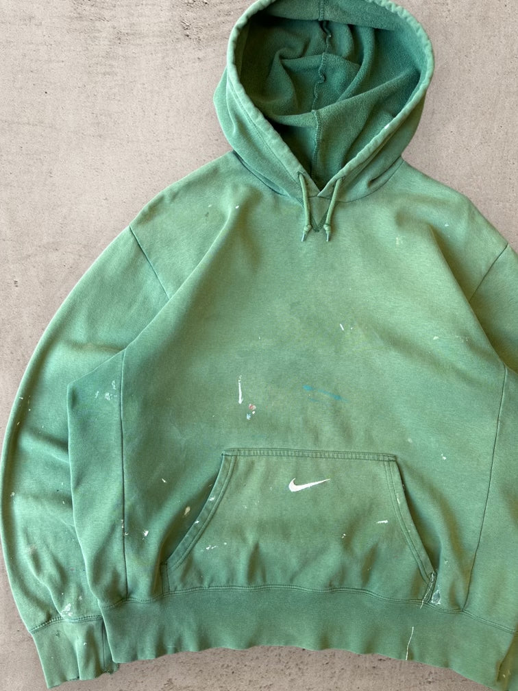 00s Nike Distressed & Faded Green Pocket Swoosh Hoodie - Large