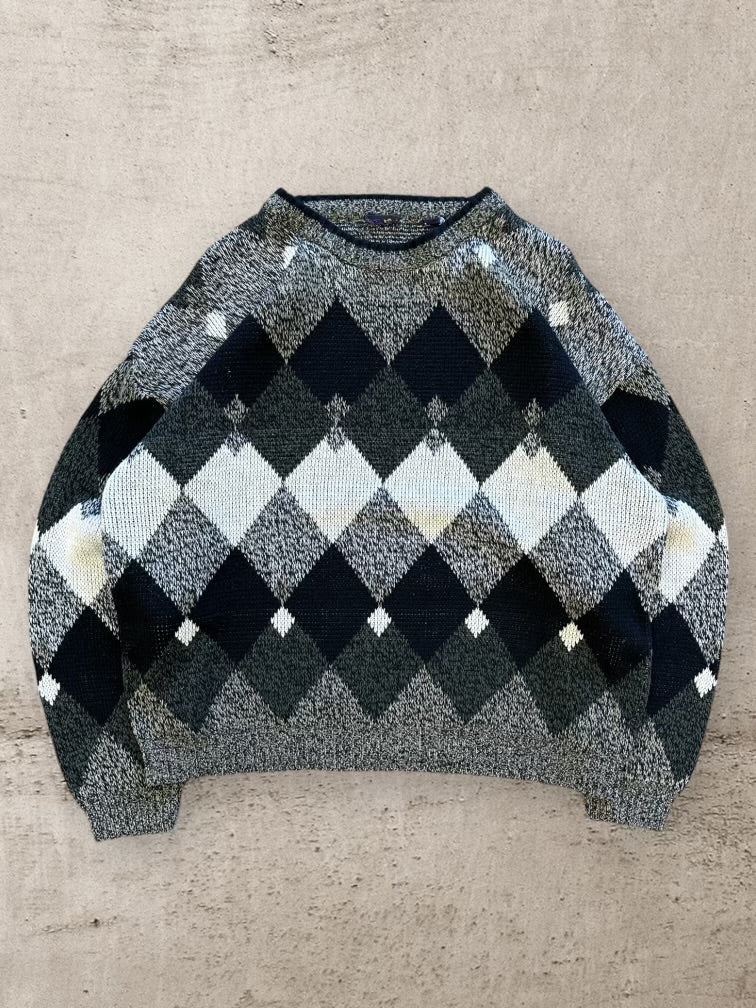 90s Argyle Style Knit Sweater - Large