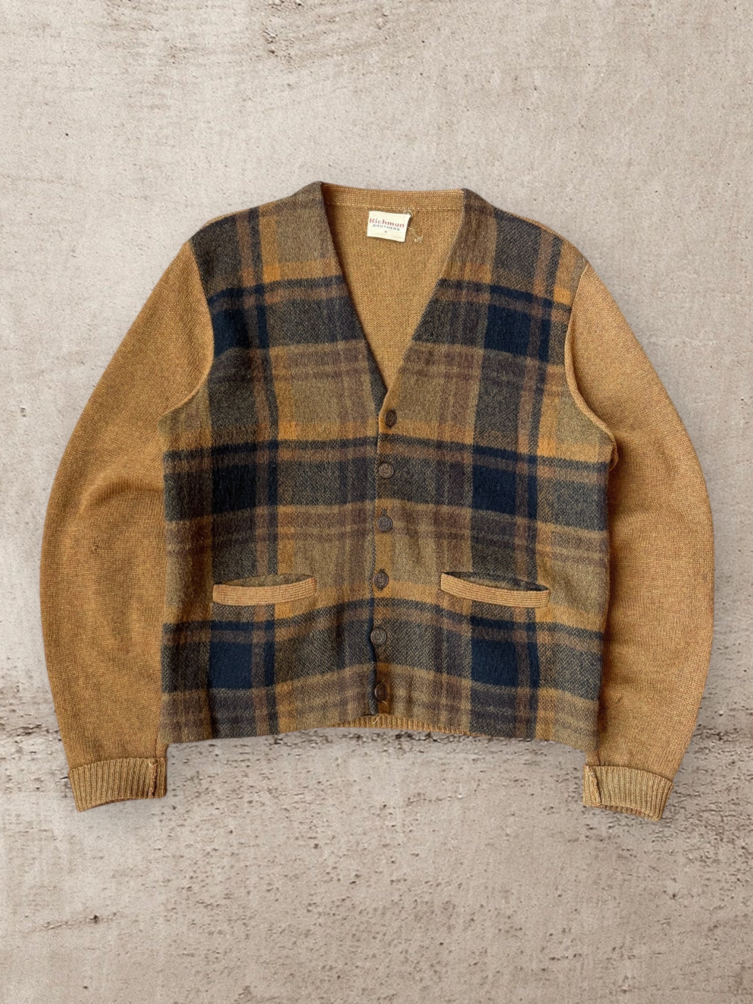60s/70s Richman Brothers Plaid Wool Cardigan - Medium