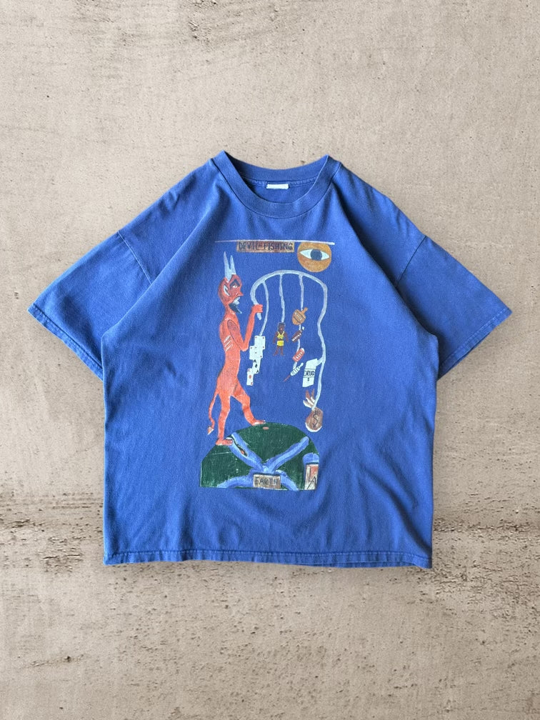90s House of Blues Devil Fishing Earth T-Shirt - XL