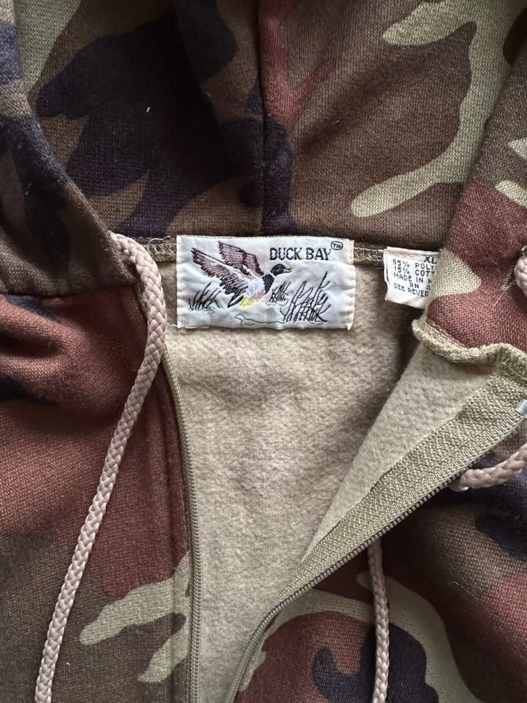 80s Duck Bay Camouflage Zip Up Hoodie - XL