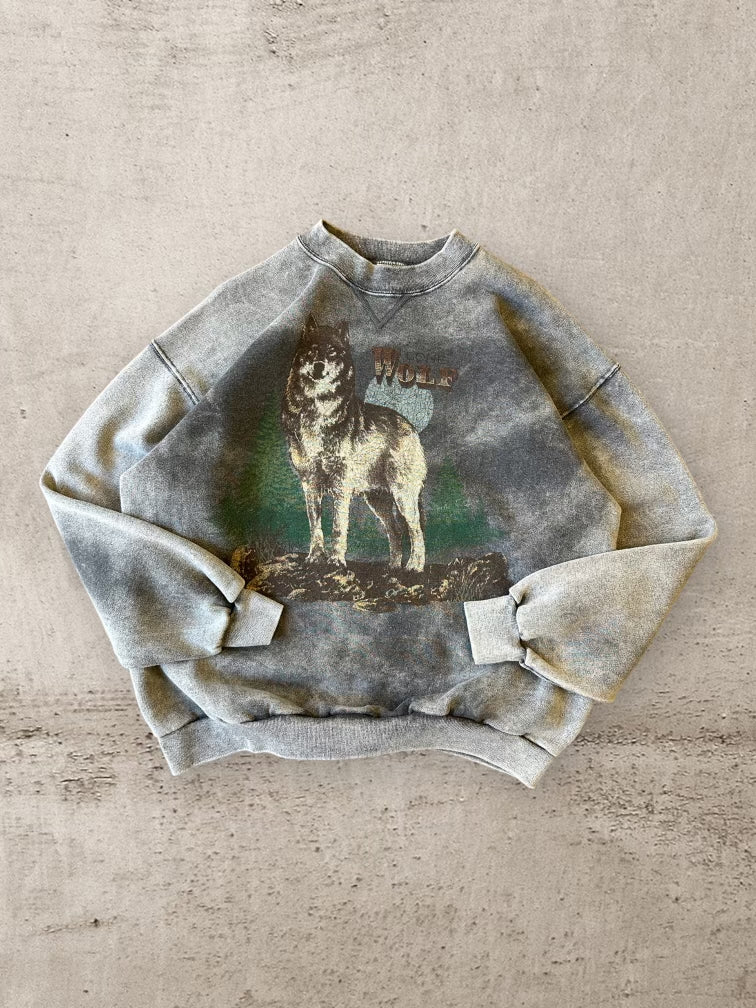 90s Faded Wolf Crewneck - Large