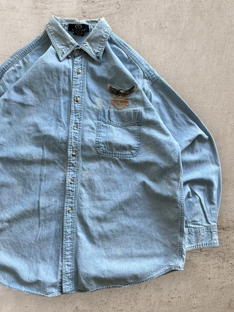 90s Harley Davidson Denim Button Up Shirt - XL