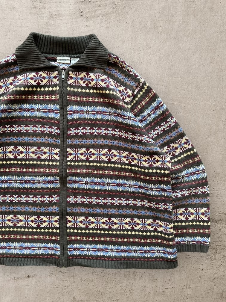 00s Cherokee Multicolor Zip Up Knit Sweater - 2XL