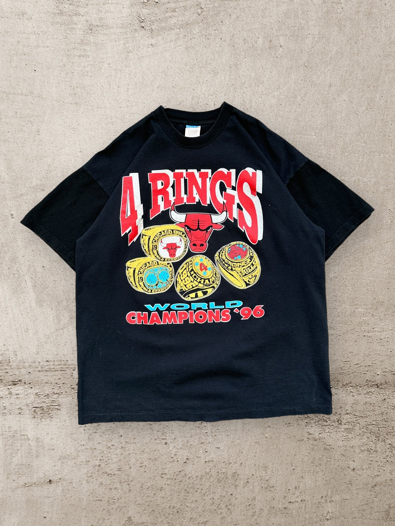 90s Chicago Bulls 4 Rings Graphic T-Shirt - XL