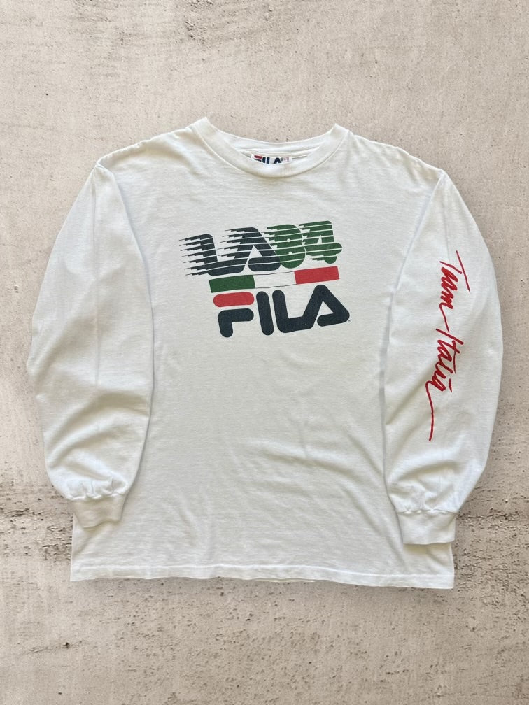 80s Fila Team Italia グラフィック 長袖 T シャツ - XL