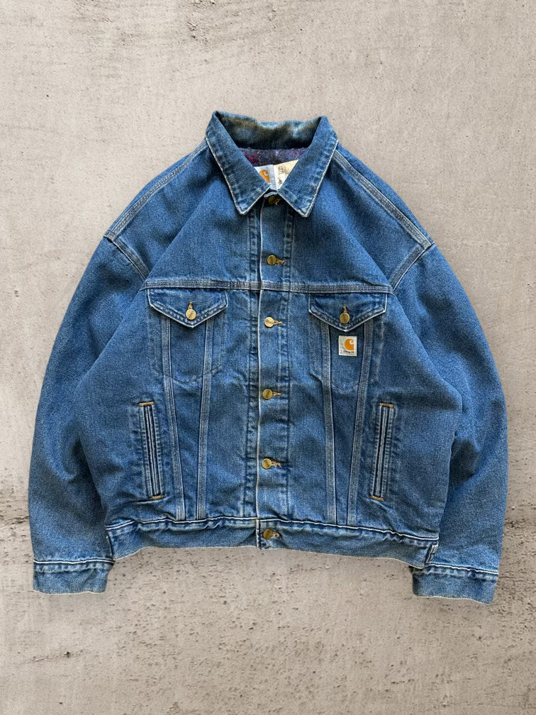 90s Carhartt Wool Lined Denim Jacket - Large