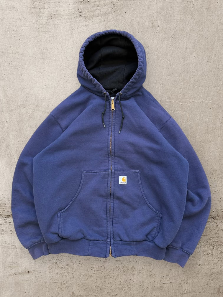 90s Carhartt Thermal Lined Blue Hoodie - Large