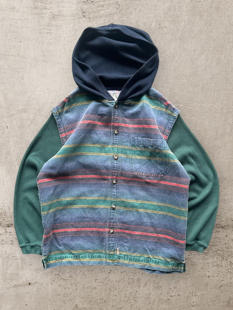 90s Bugle Boy Striped Thermal Button Up Hoodie -Small