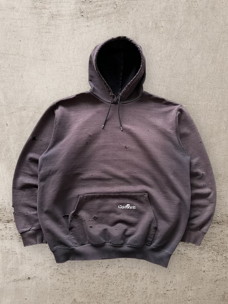 90s Carhartt Faded & Distressed Embroidered Hoodie - XL