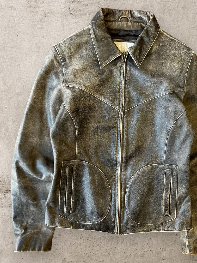 00s Wilson Maxima Faded Black Leather Jacket - XS