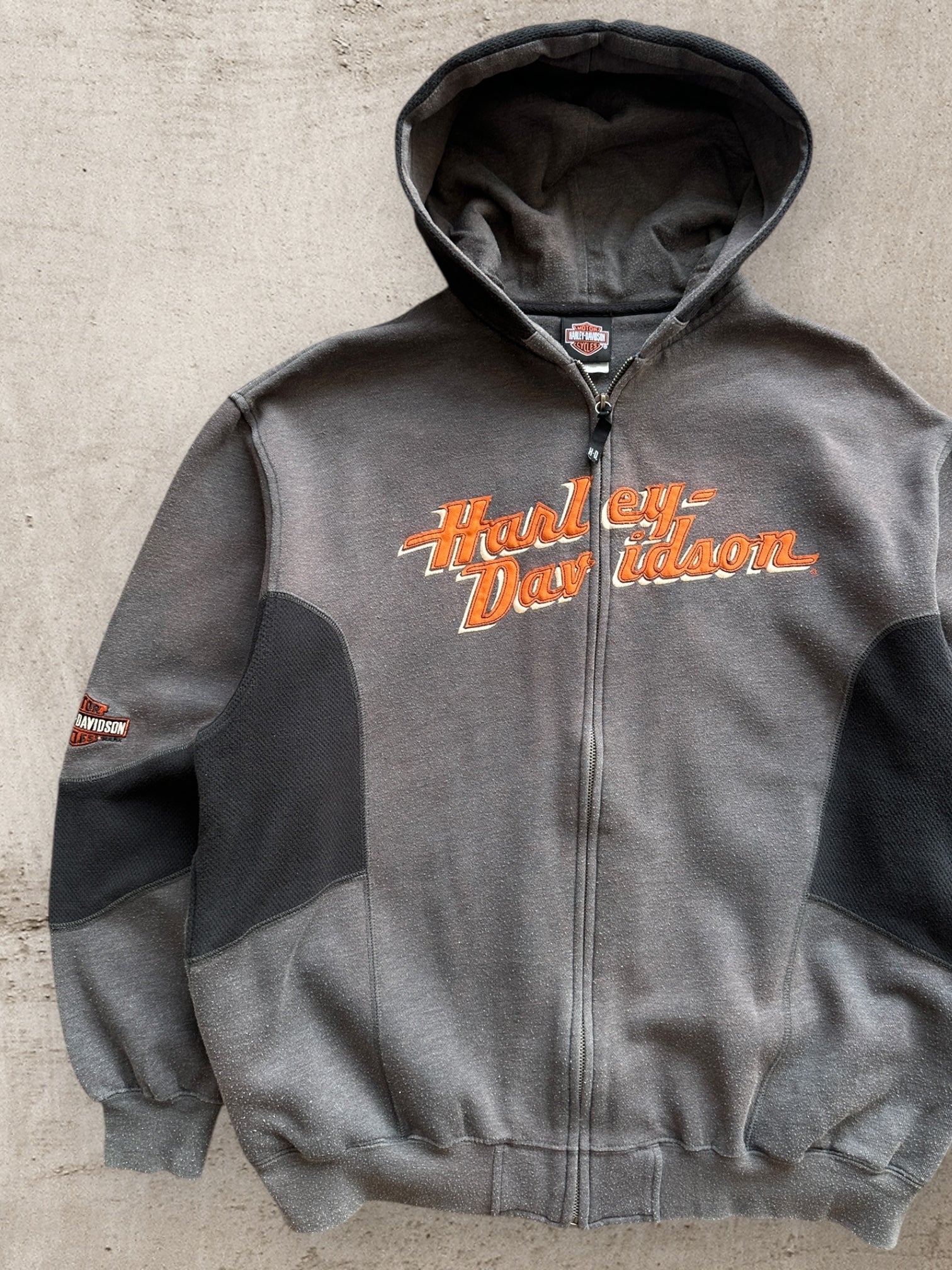 00s Harley Davidson Color Block Zip Up Hoodie - Large