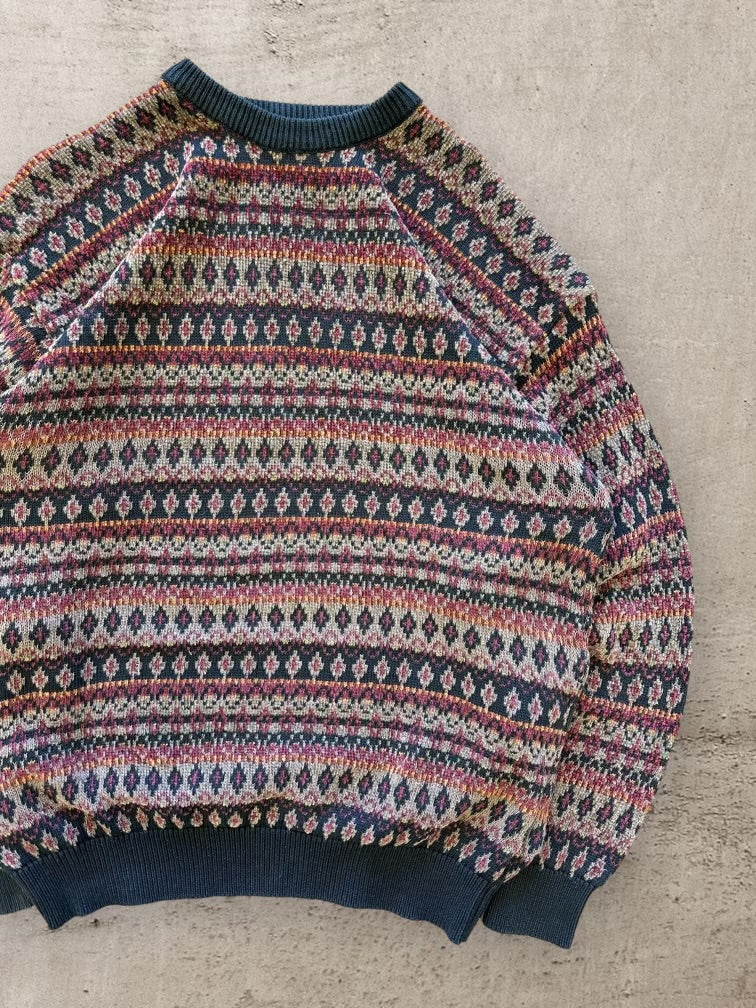 90s Multicolor Striped Wool Sweater - Large