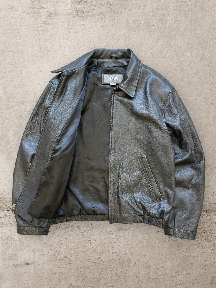 00s Wilson Black Leather Harrington Jacket - Medium