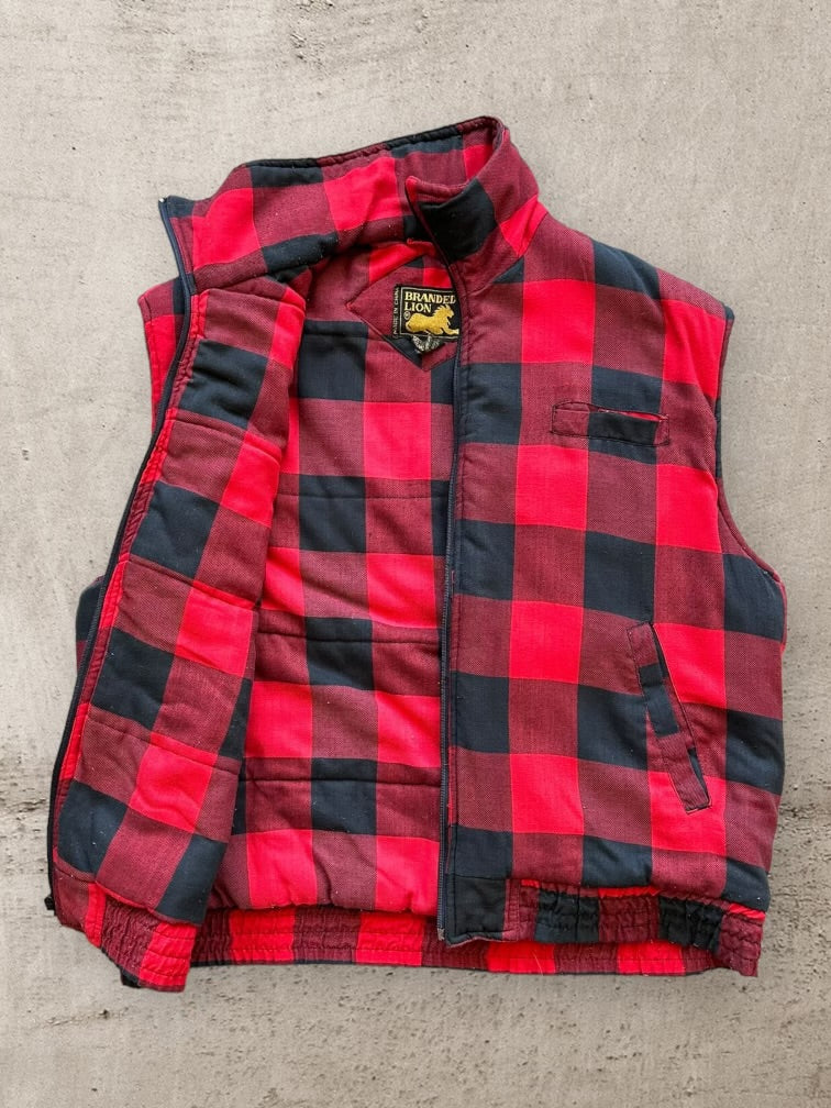 90s Branded Lion Plaid Zip Up Vest - Large