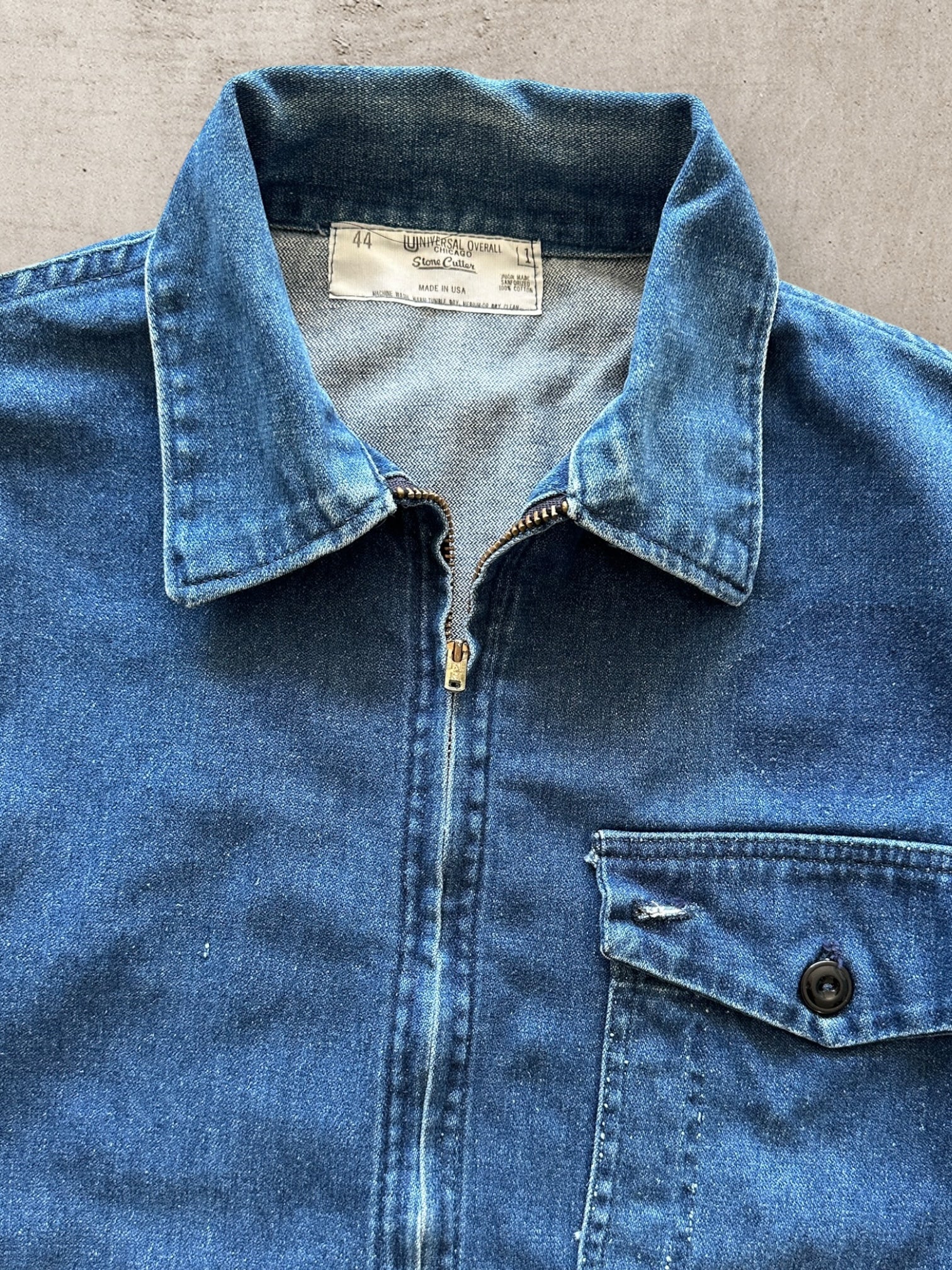 99年製 STONE  Denim WorkJacket 60s Stone Cutter 3 Pocket Denim Zip Up Work Jacket - Large – The