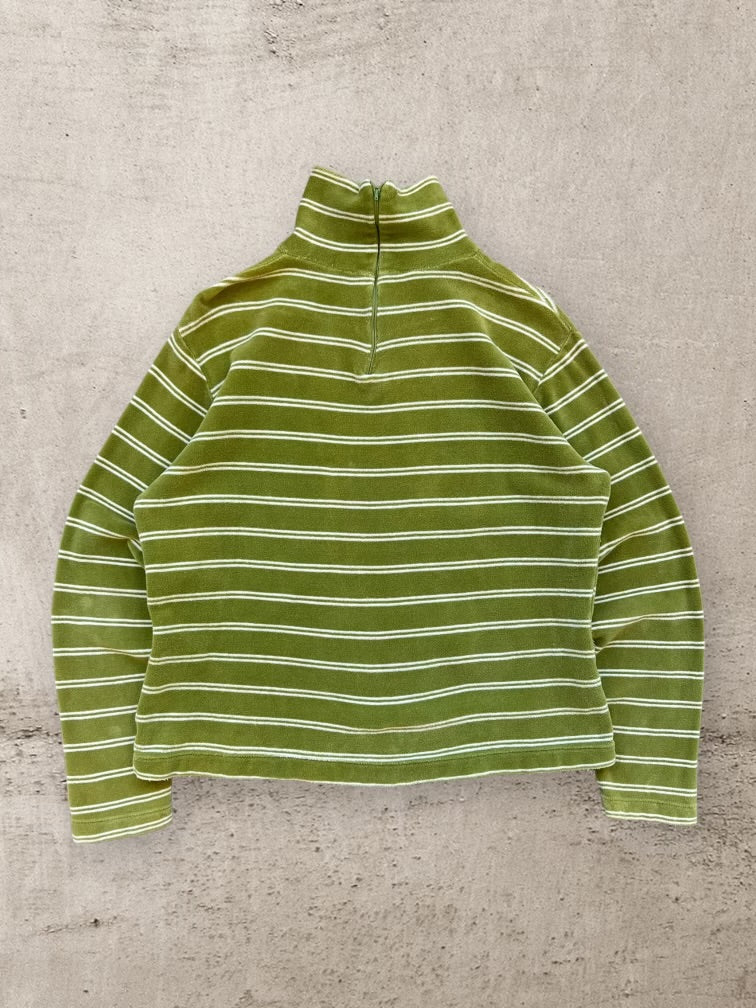 80s Striped 1/4 Zip Velvet Sweatshirt - Medium