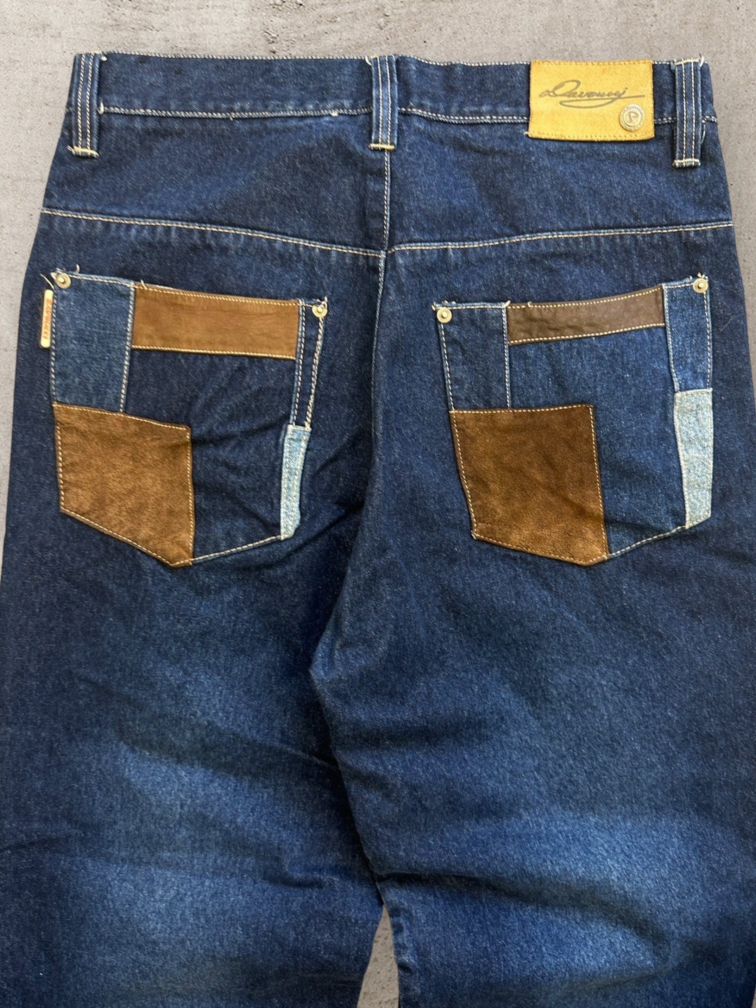 00s Davgucci Dark Wash Baggy Patchwork Jeans - 34 x31