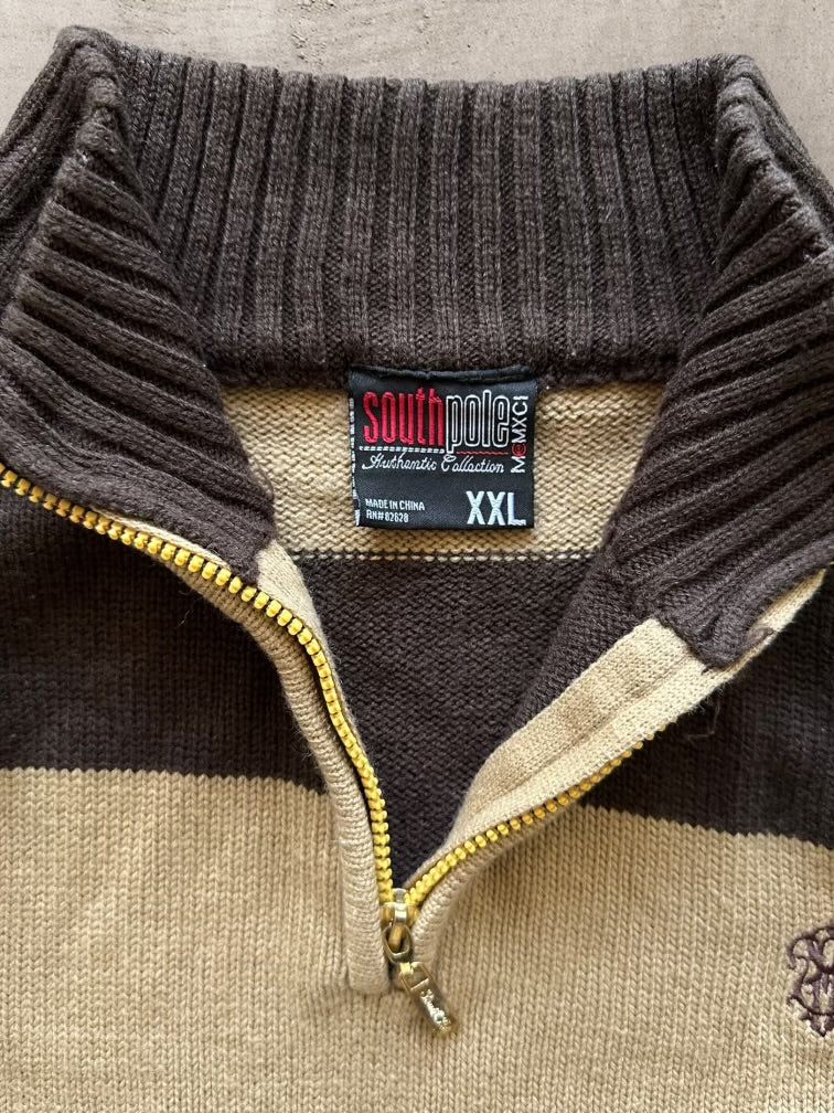 00s South Pole Striped 1/4 Zip Knit Sweater - XXL