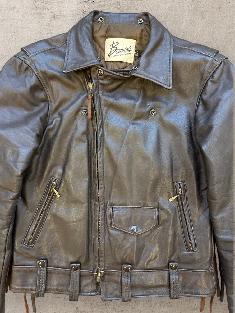 70s/80s Bermans Dark Brown Biker Leather Jacket - Small