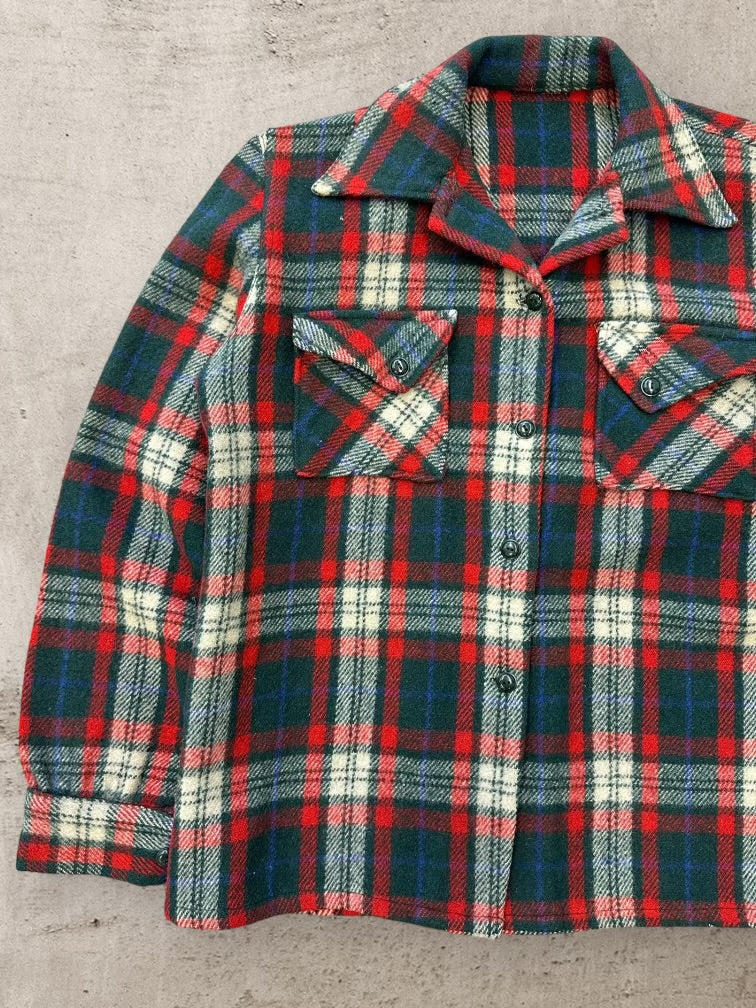 70s/80s Multicolor Plaid Wool Button Up Flannel - Small