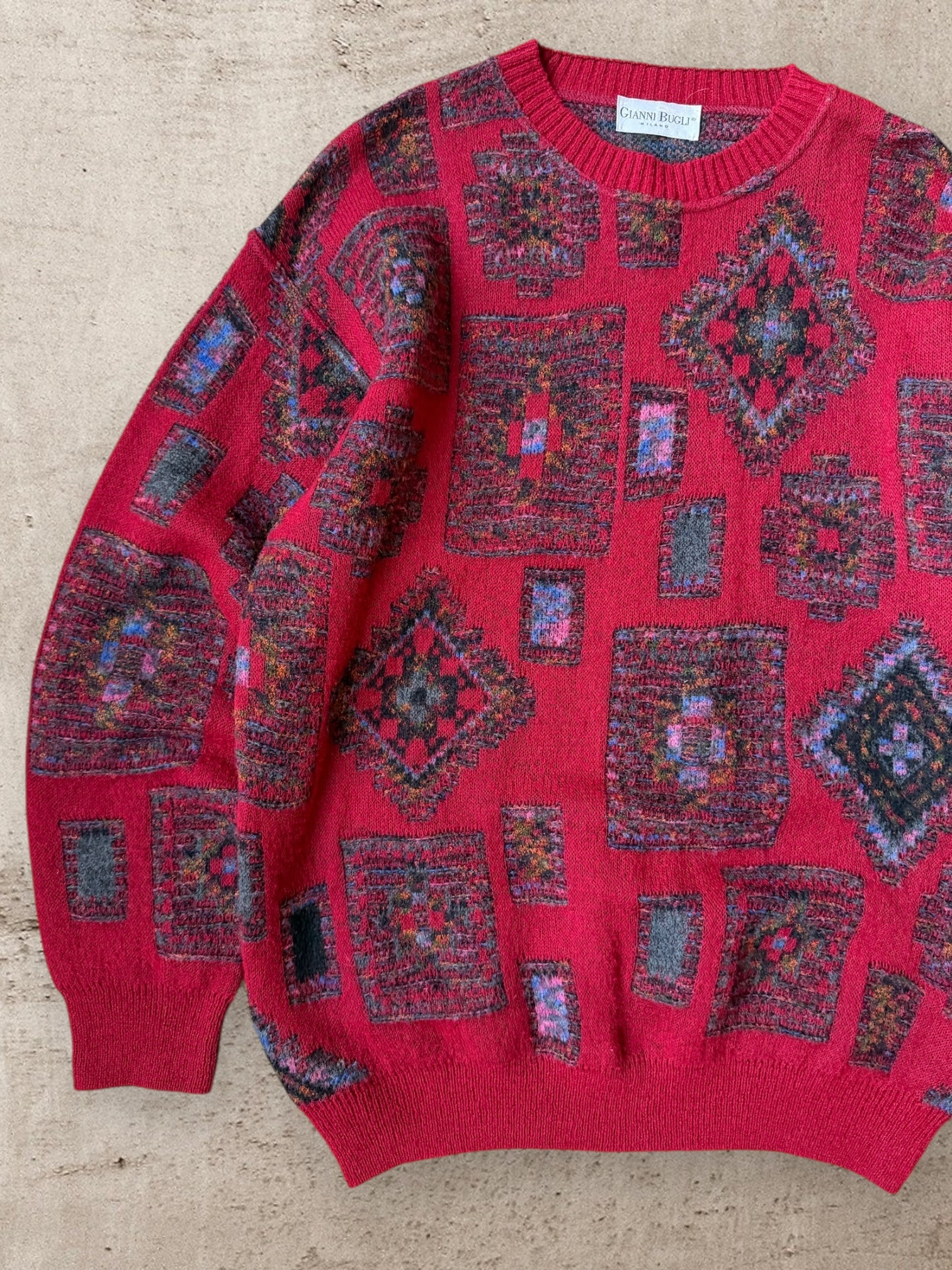90s Gianni Bugli Geometric Knit Sweater - Large