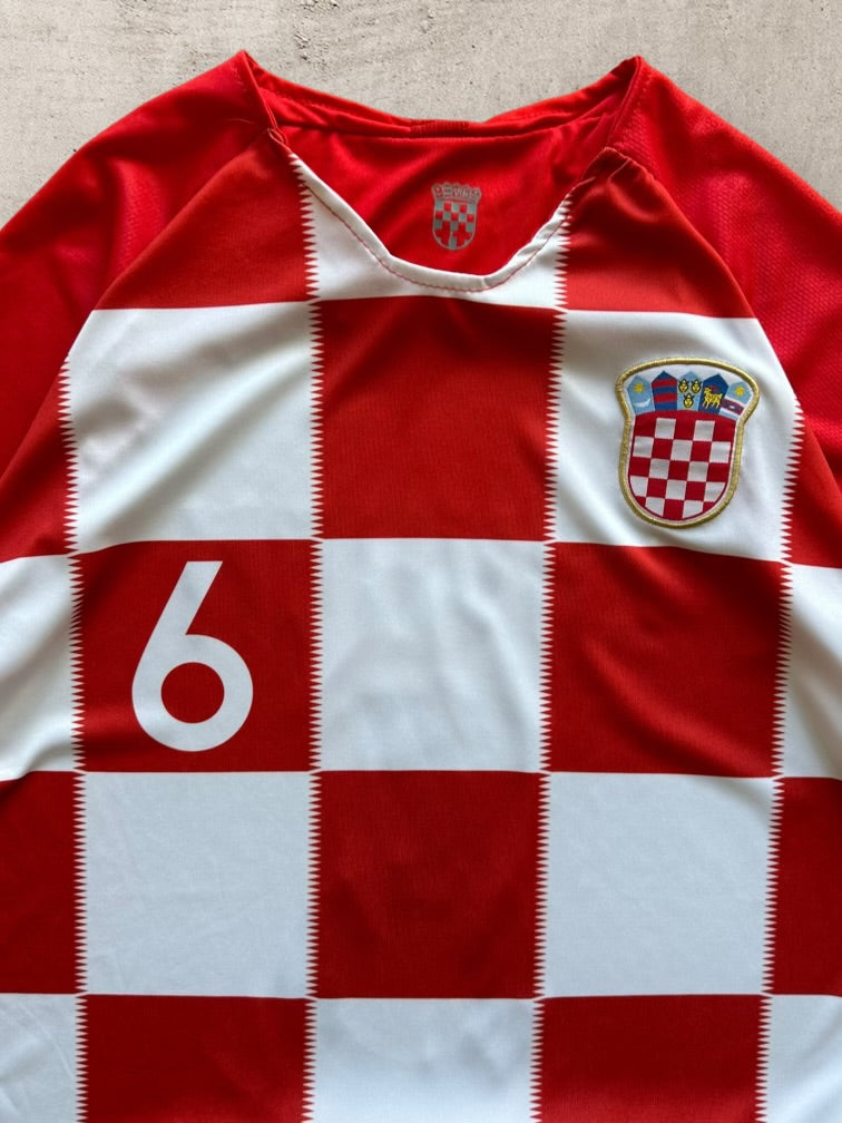 00s Croatia Lovren Checkered Soccer Jersey - Large