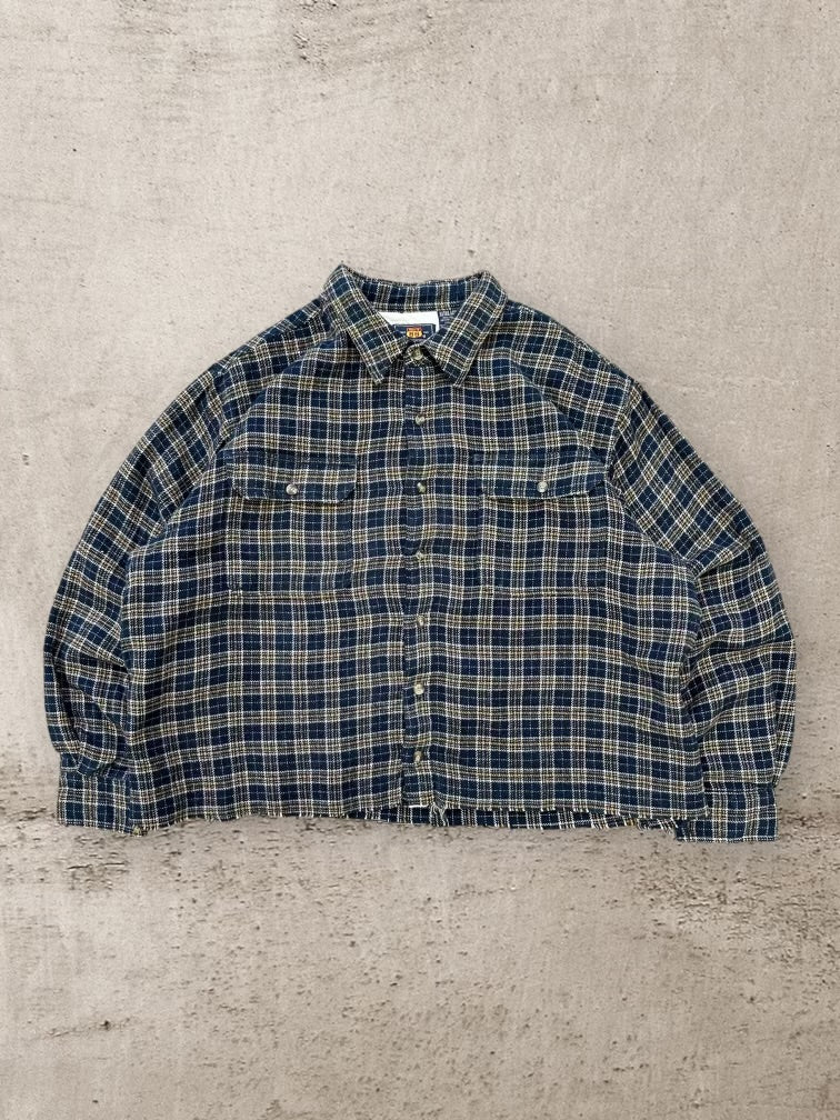 00s Route 66 Cropped Thermal Lined Plaid Flannel - XL