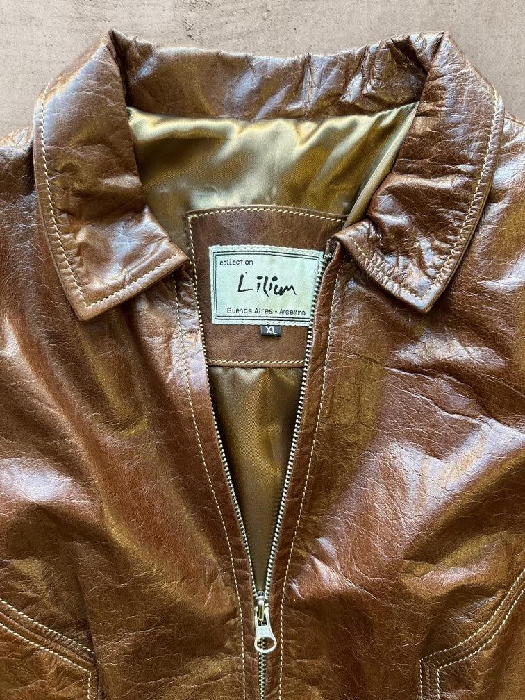 90s Lilium Light Brown Leather Jacket - XS