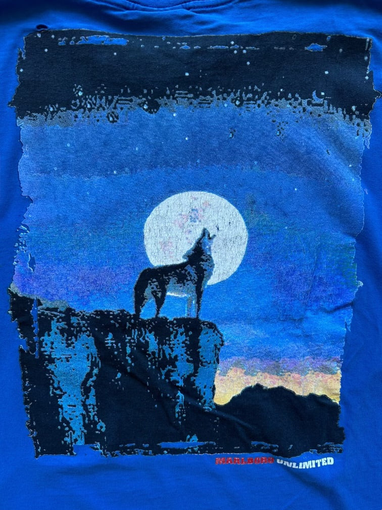 90s Marlboro Cigarettes Howling Wolf Pocket T-Shirt - XL