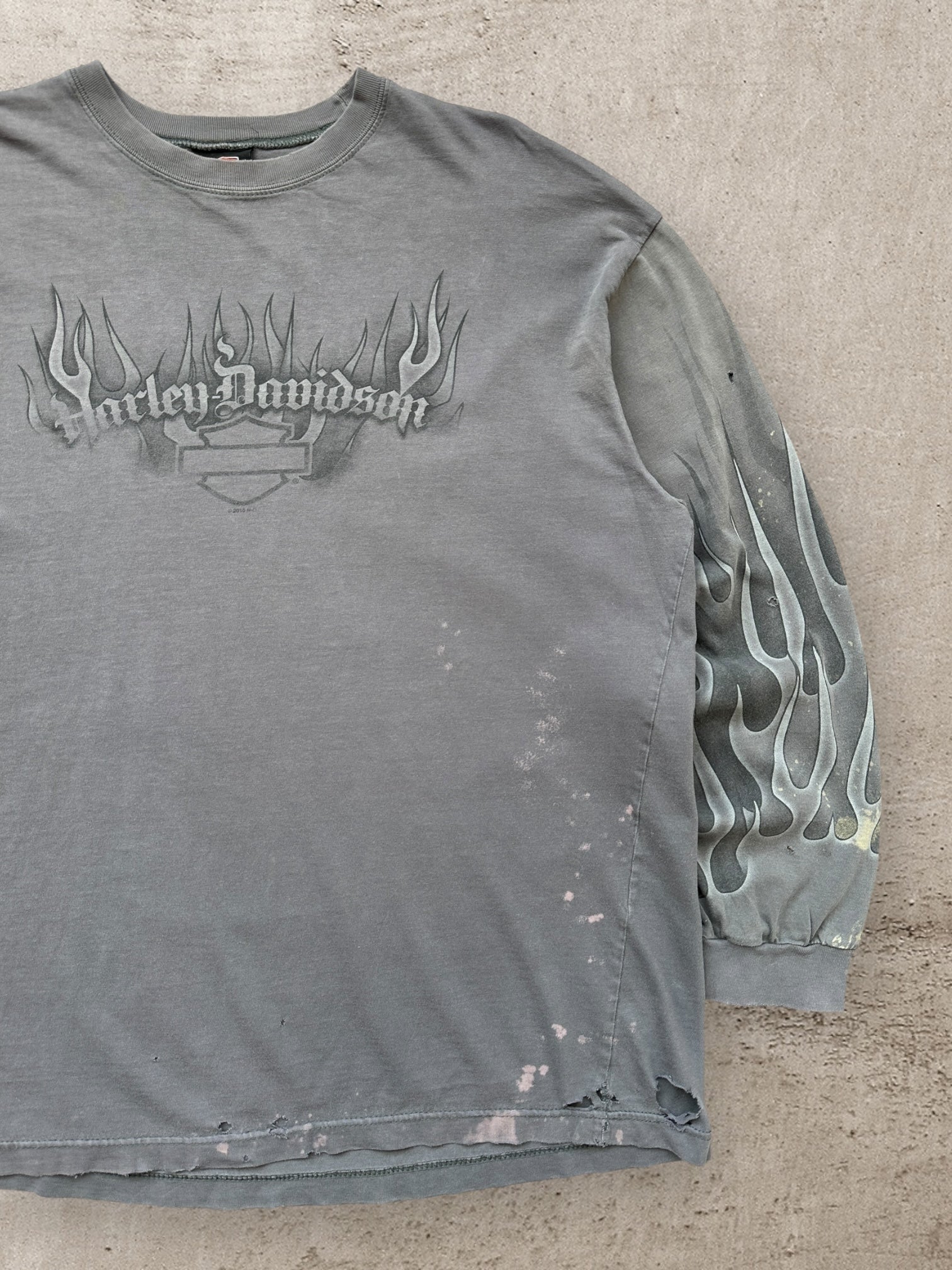 00s Harley Davidson Flame L/S Distressed Graphic T-Shirt - XL