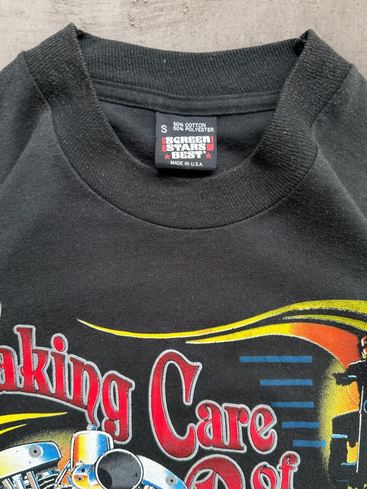 90s Motorcycle Taking Care of Business Graphic T-Shirt - Small