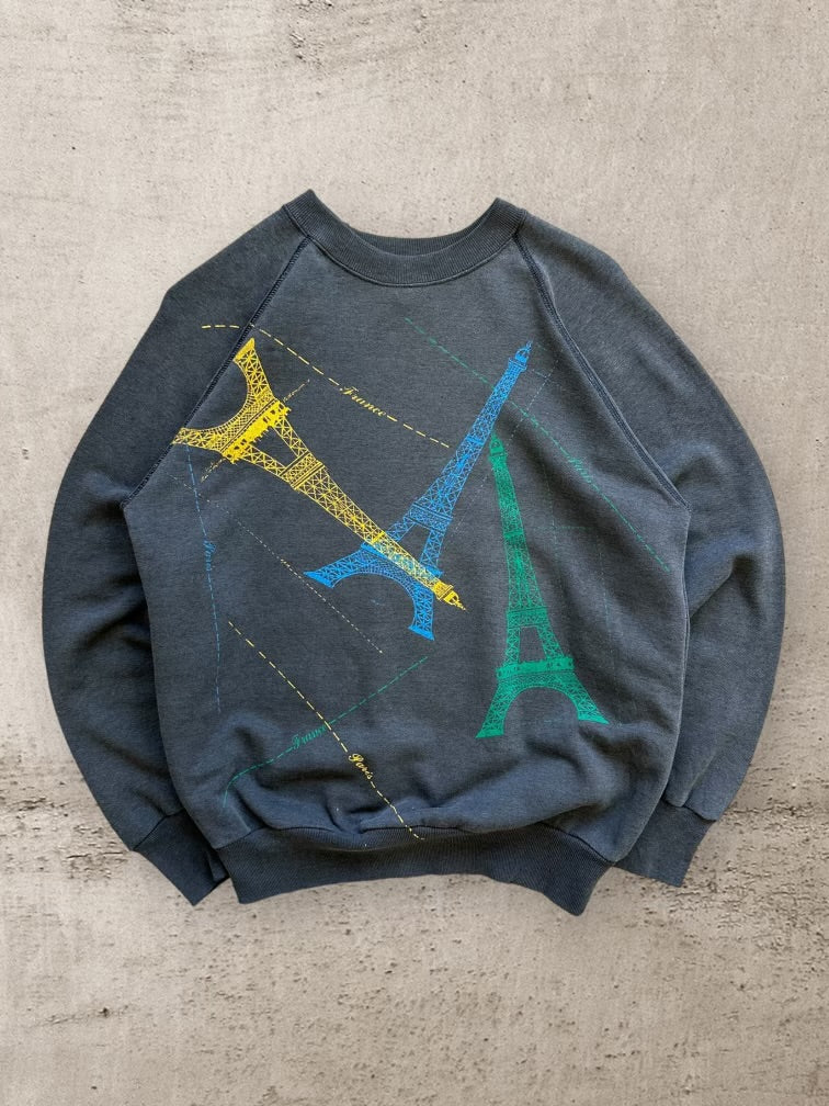 80s Geometric Eiffel Tower Graphic Crewneck - Small