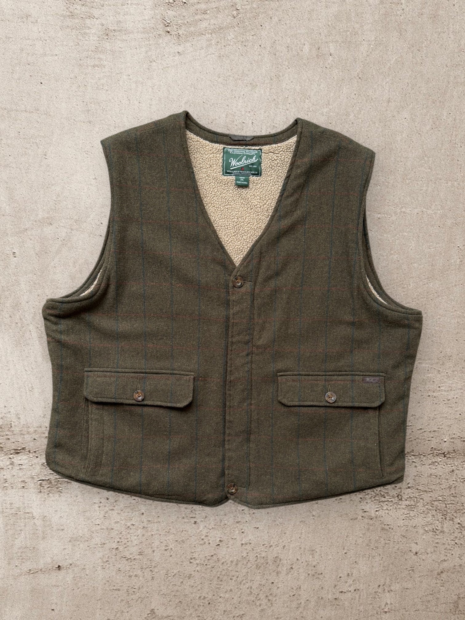 00s Woolrich Sherpa Lined Wool Vest - XXL
