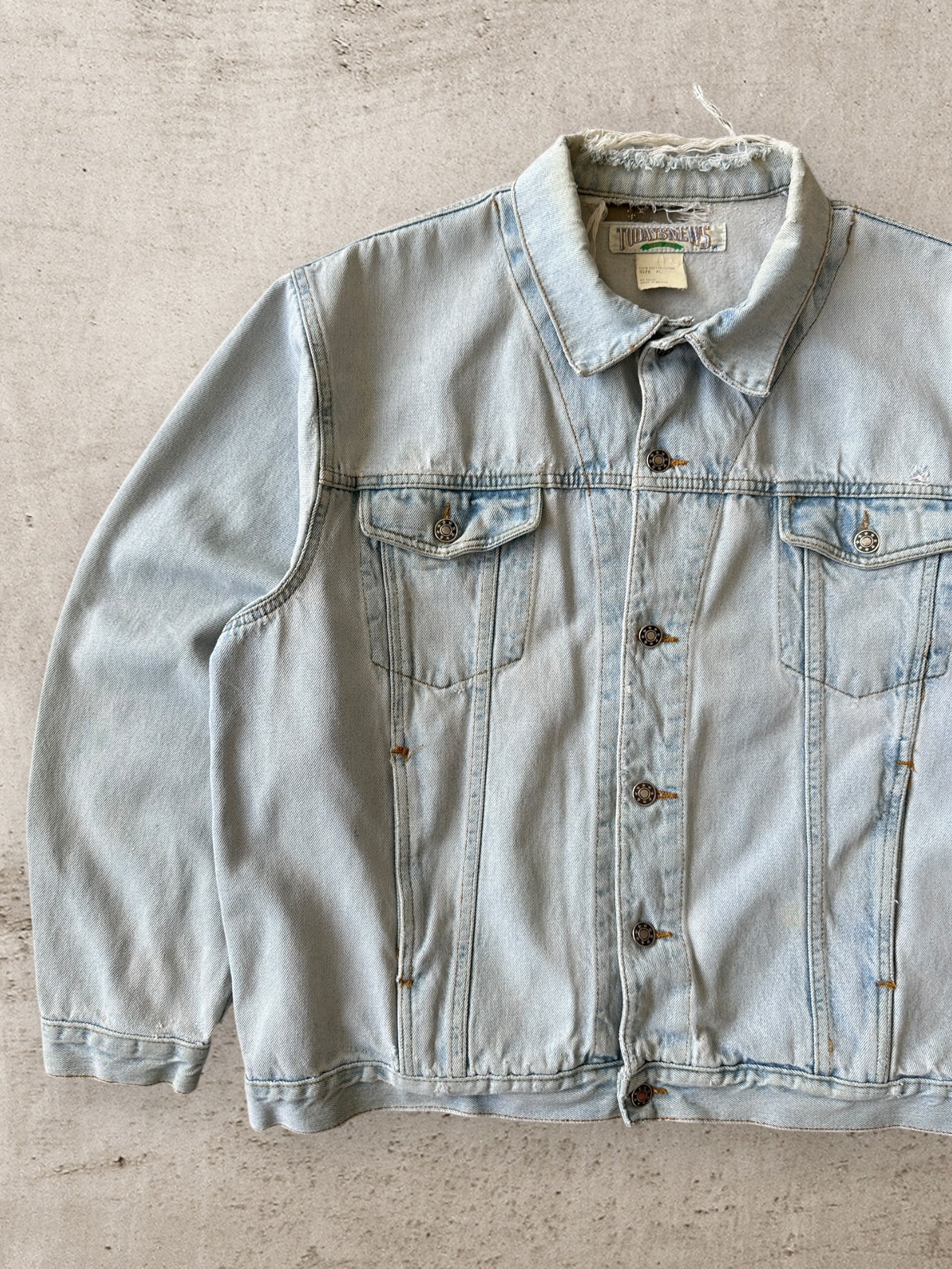 90s Today’s News Distressed Denim Jacket - XL
