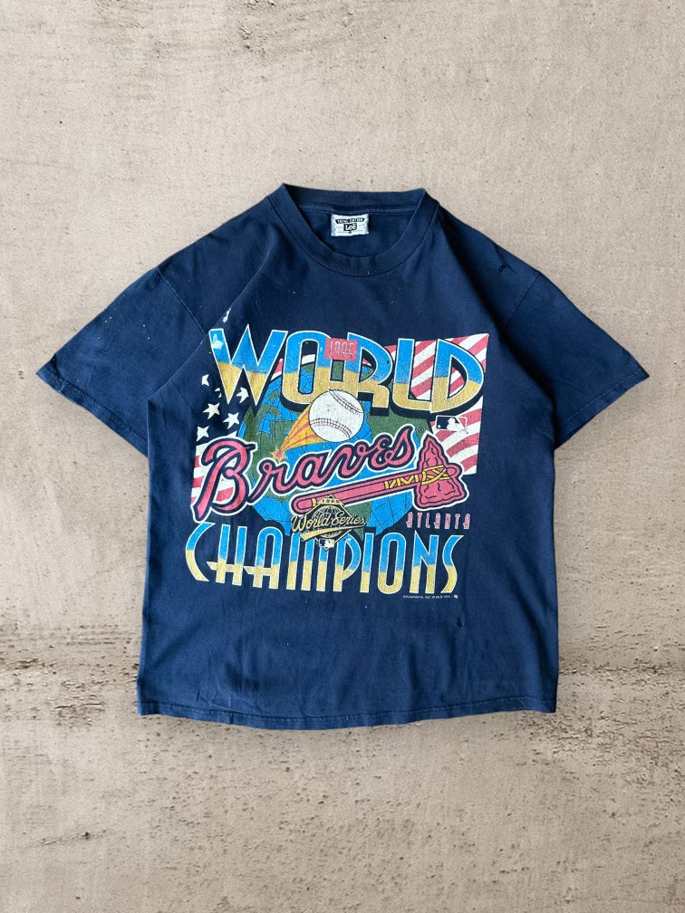 1995 Atlanta Braves World Champions Distressed T-Shirt - Large