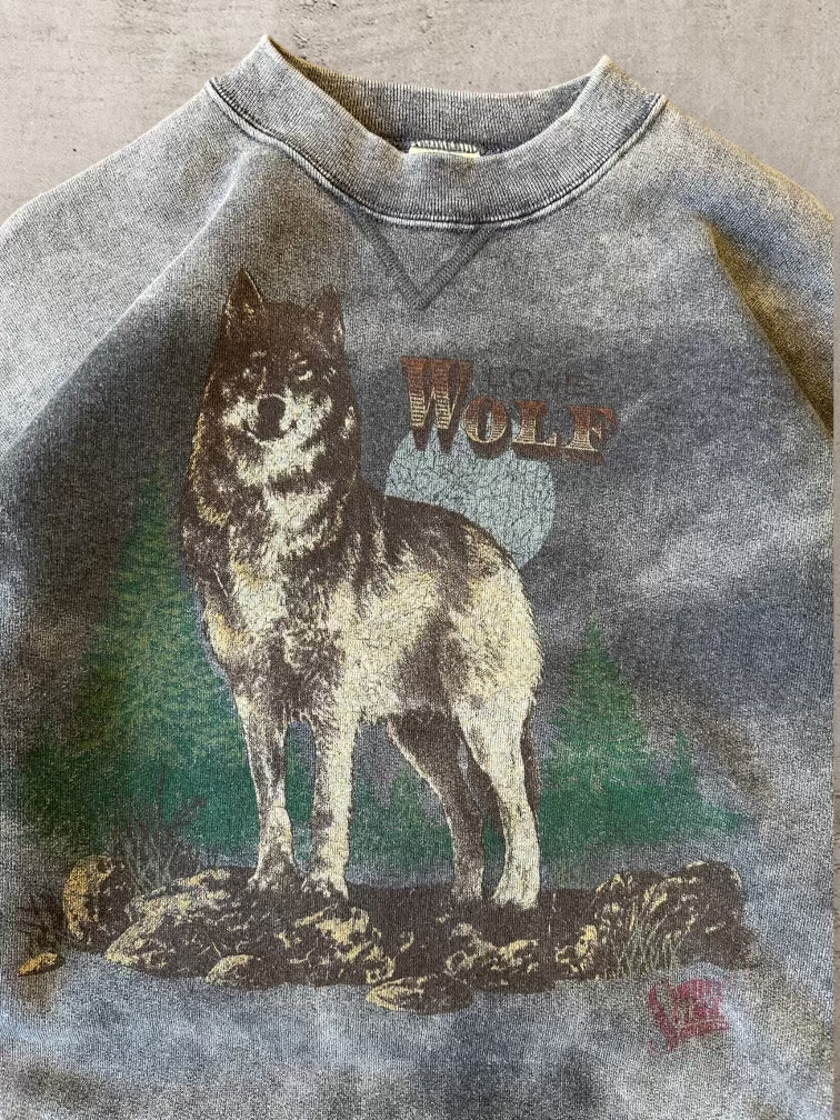 90s Faded Wolf Crewneck - Large