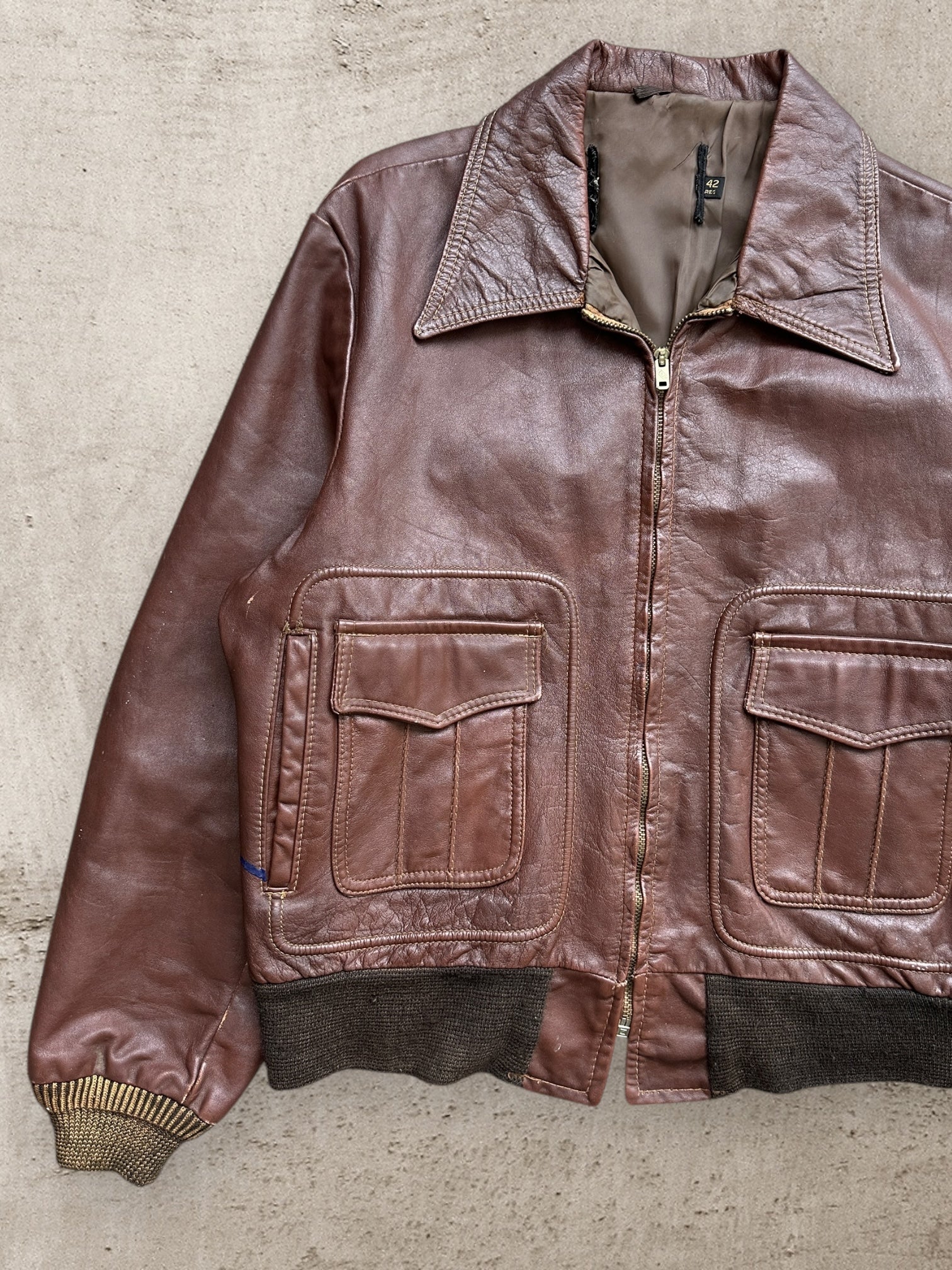 70s/80s Leather Flight Jacket - Large