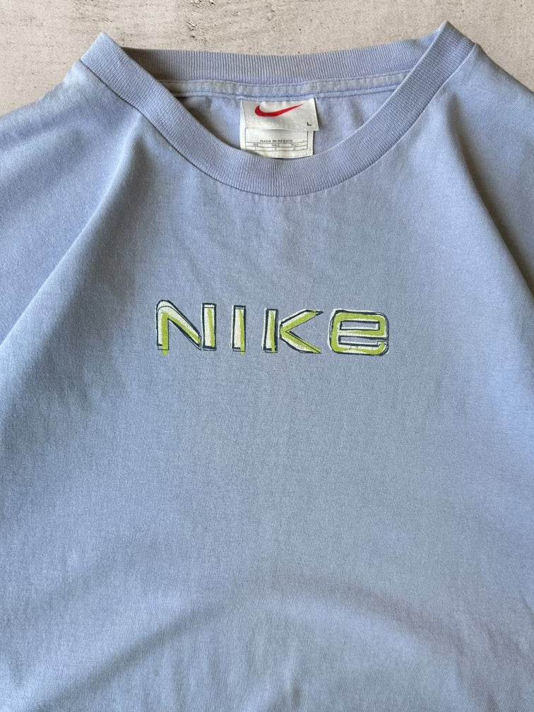 90s Nike Baby Blue & Green Graphic T-Shirt - Large