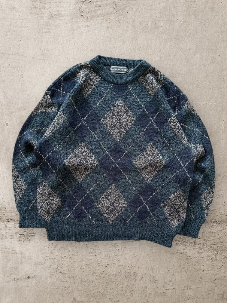 90s David Taylor Argyle Knit Sweater - Medium