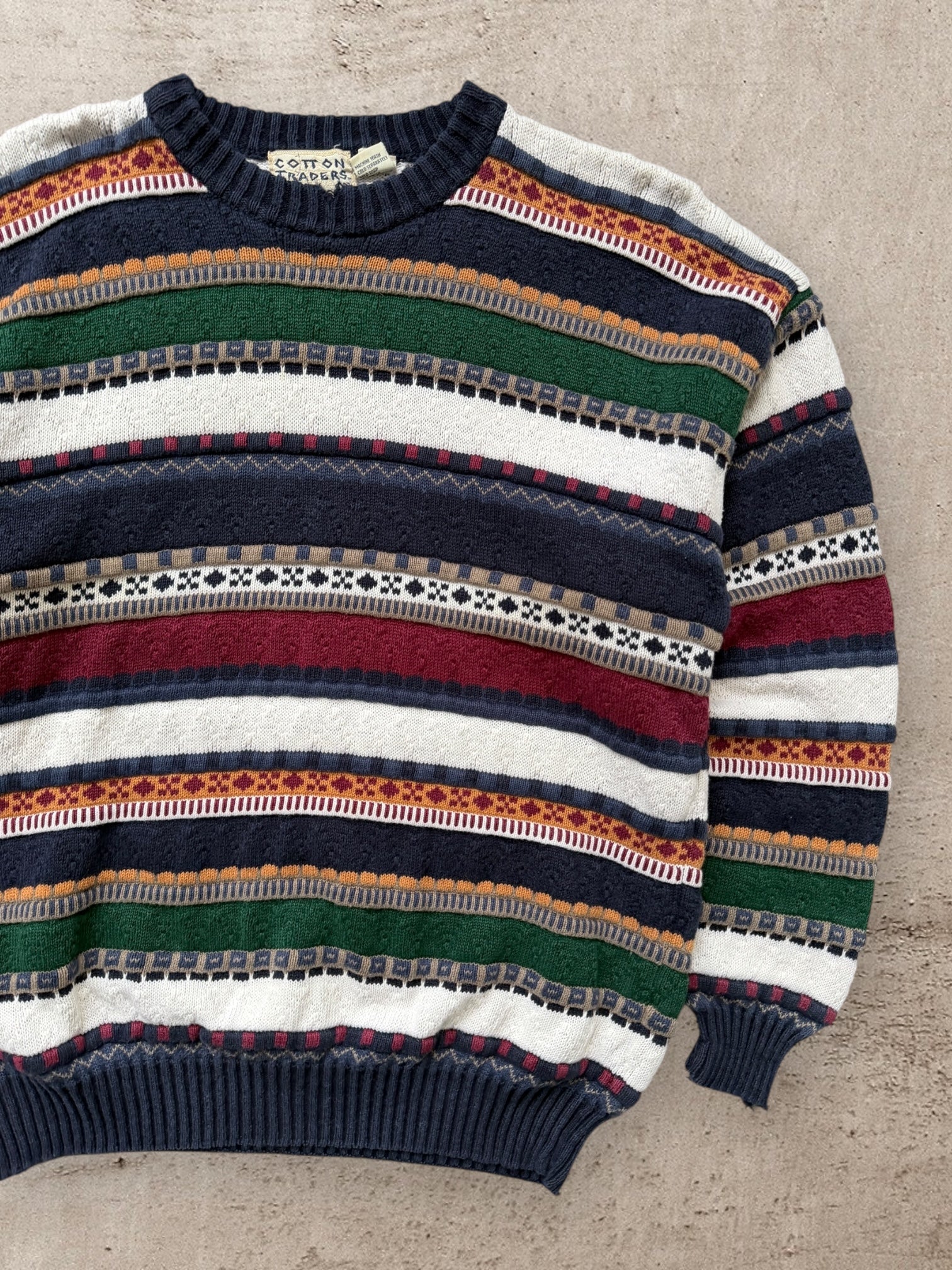 90s Cotton Traders Striped Knit Sweater - Large