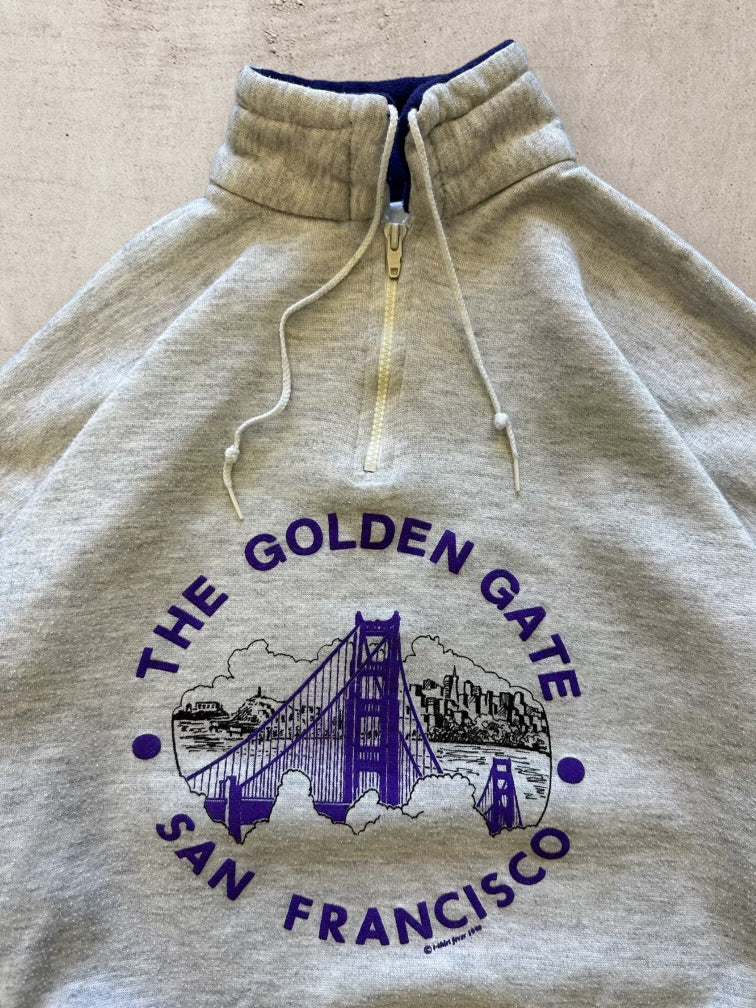 80s The Golden Gate Bridge Color Block 1/4 Zip Sweatshirt - Large