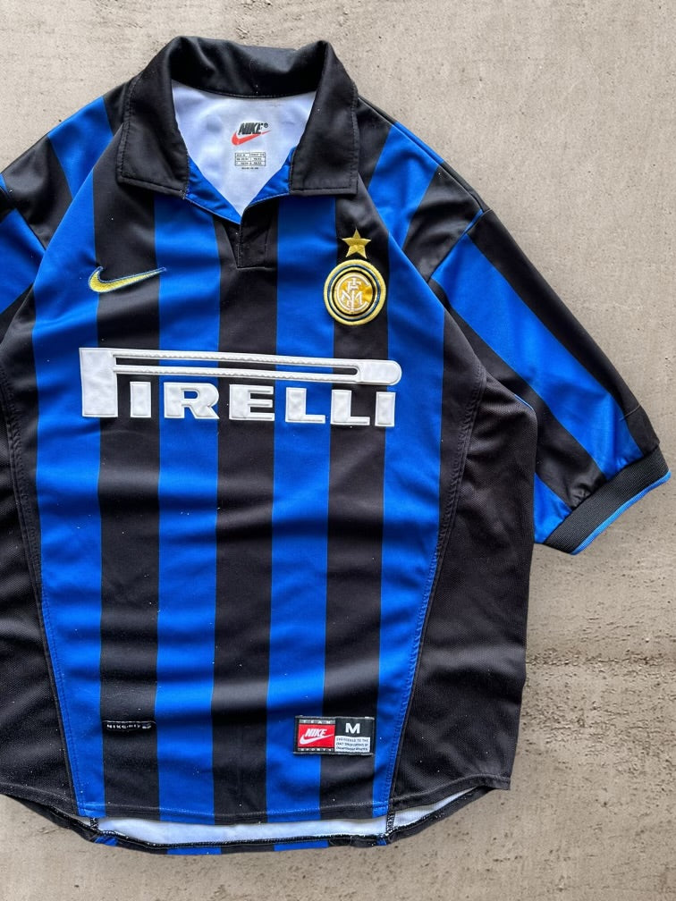 90s Nike Striped Inter Milan Ronaldo Soccer Jersey - Medium