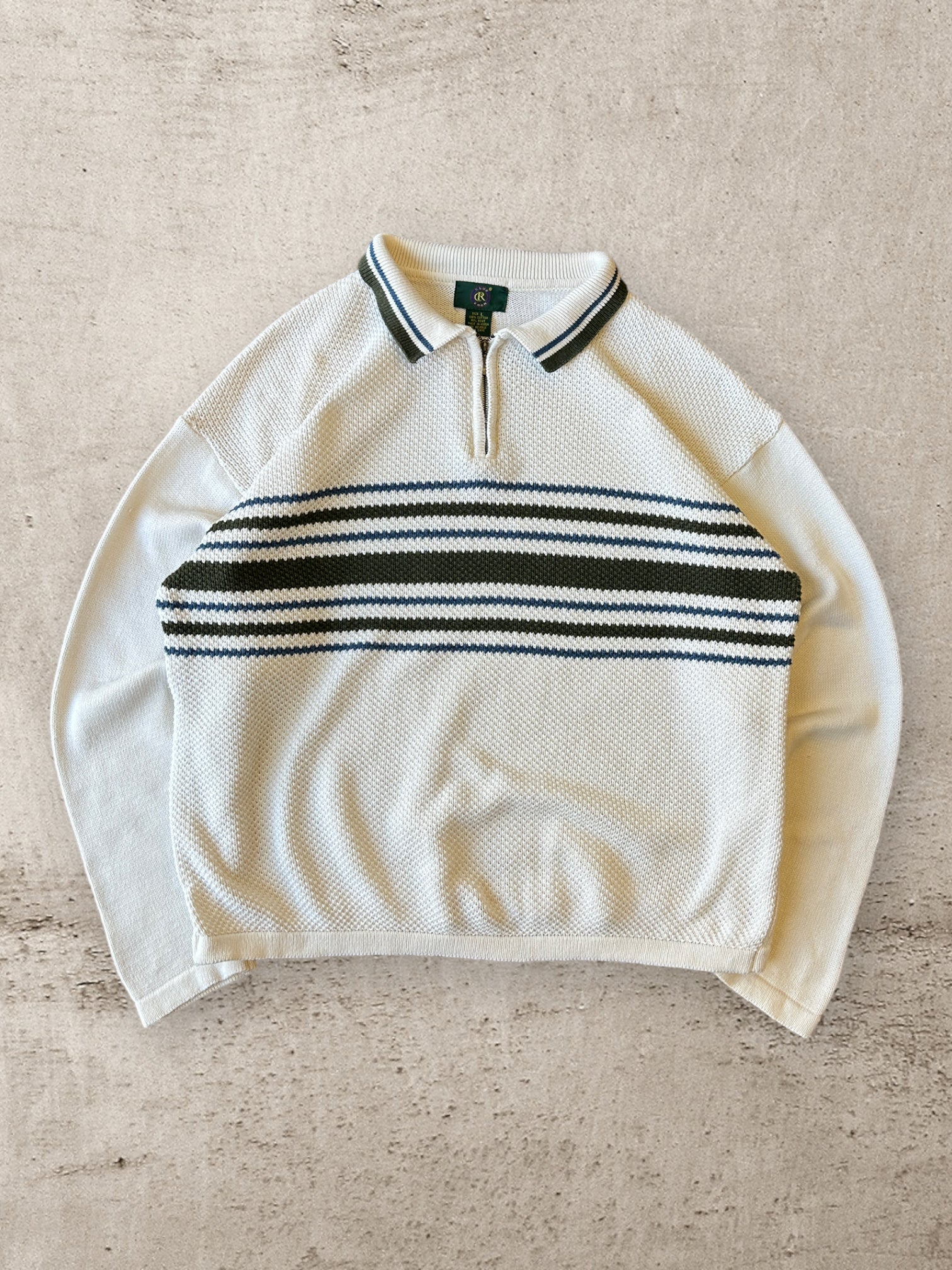 00s Clubroom Striped 1/4 Zip Knit Sweater - Large