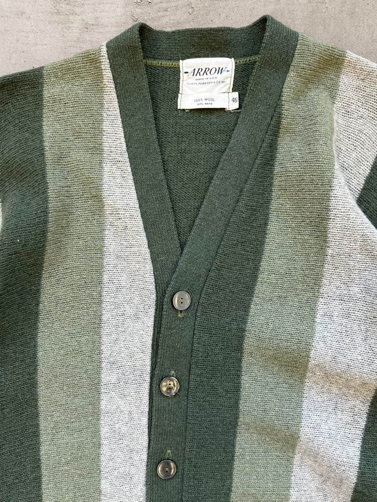 80s Arrow Striped Wool Cardigan - Medium
