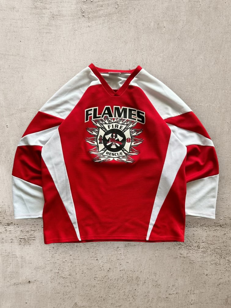 90s Flames Fire Department Mesh Hockey Jersey - XXL