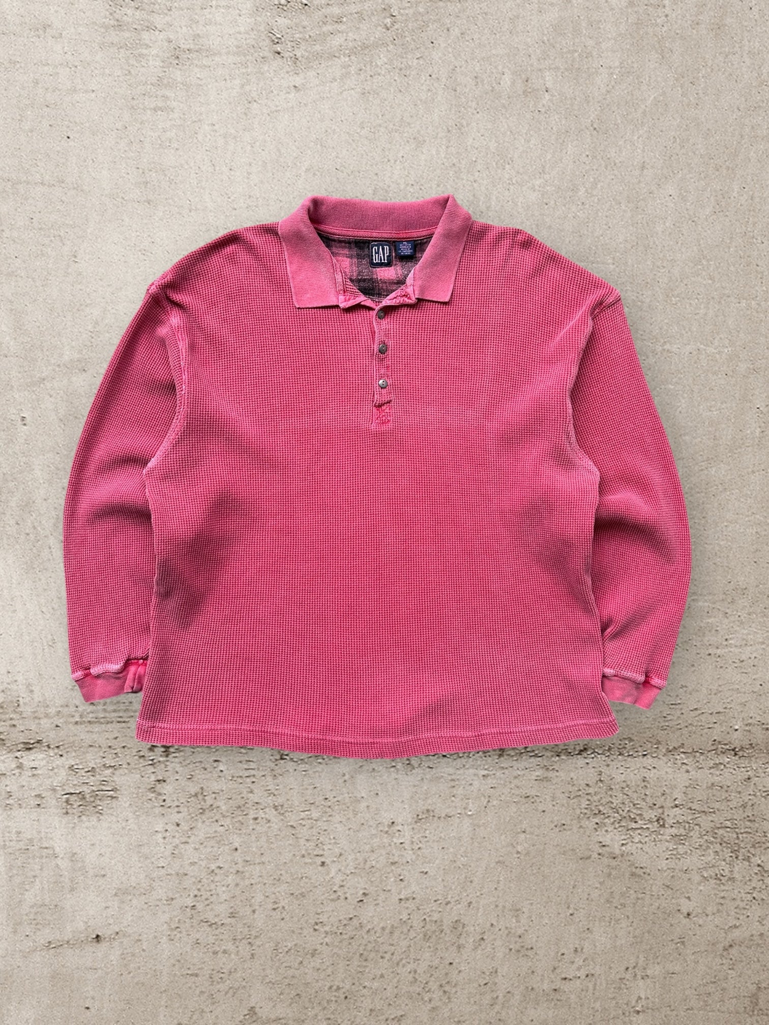00s Gap Waffle Lined Polo Shirt - XL